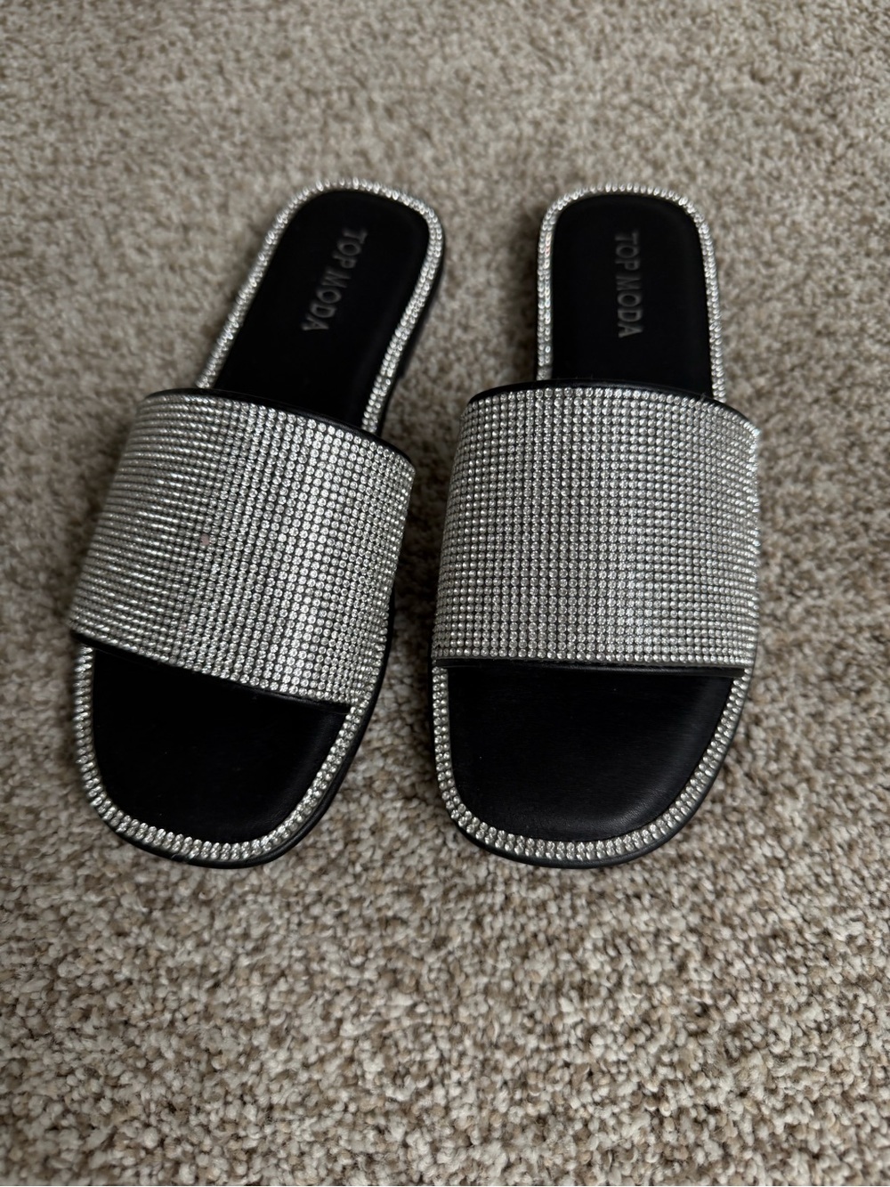TOP Moda Silver Rhinestone Slide Mules